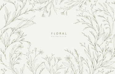 autumn botanical greeting card with minimalistic branches and flowers. set of floral design elements