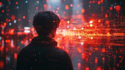 gazing at the digital dawn: a person observes an evolving digital landscape