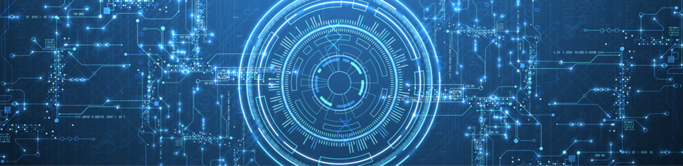 Poster - Abstract background. Scientific and technological concept with the use of technical elements formed in the shape of a circle. Vector
