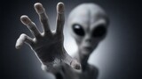 Alien reaching with open hand, Close-up of alien fingers and face, Concept for contact or sci-fi suspense