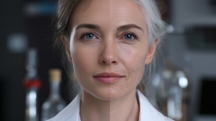 Aufkleber - A woman stands confidently in a contemporary laboratory, showcasing the intersection of youth and innovation in technology. She embodies a spirit of progress and creativity in her field.