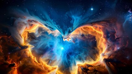 Wall Mural - spectacular abstract cosmic nebula cloud formation with radiant orange and blue hues against a backd
