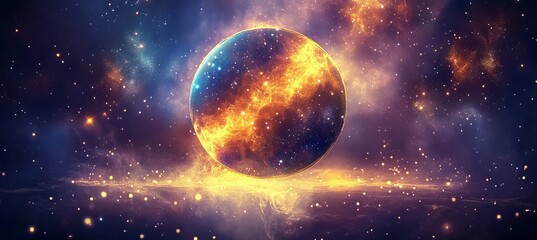Wall Mural - celestial firestorm an exoplanet engulfed in flames, cosmic dust, and a nebula background