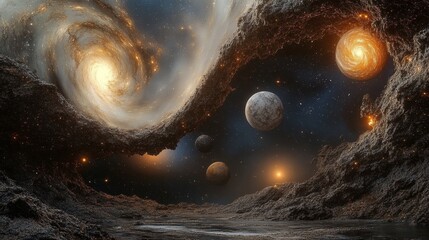 Wall Mural - cosmic dance swirling galaxies and luminous planets in a breathtaking celestial tapestry