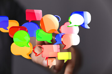 Aufkleber - Abstract image of colorful speech bubbles, symbolizing communication, conversation, and social media.