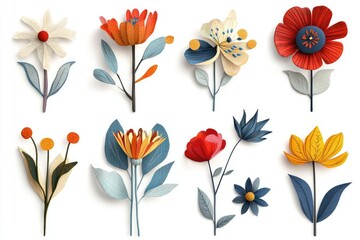 Colorful paper flowers in various designs