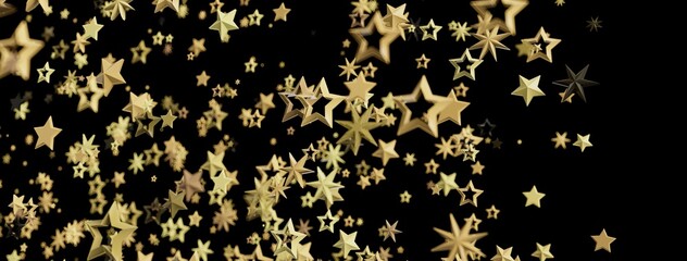 Poster - Abstract background with many golden stars falling on a black background. Perfect for celebration, award, or luxury concepts.