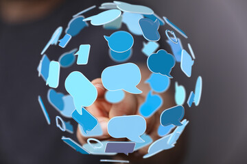 Leinwandbilder - Abstract image depicting a network of digital communication, showcasing global interconnectedness and online dialogue.