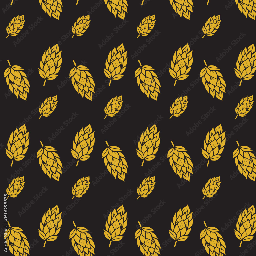 seamless pattern with golden hops on black background Stock Vector ...