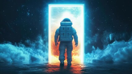 Wall Mural - astronaut in space suit standing at airlock entrance, ready for exit or entry