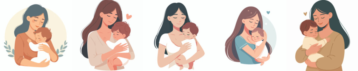 vector of a mother holding her baby