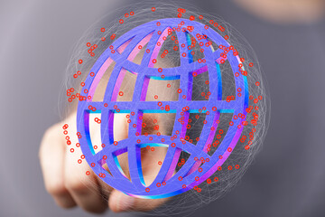 Poster - Abstract image of a digital globe representing global network, internet, and connection.