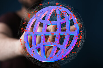 Poster - Abstract image of a hand holding a digital globe, representing global connectivity and networking.