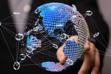 Leinwandbilder - Image of a digital globe showcasing global network connections and data exchange.