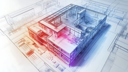 Wall Mural - a blue and white building with a lot of windows and a large open space. the building is designed to 