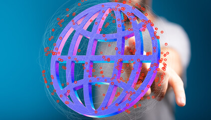 Poster - Person interacts with a digital globe, symbolizing global networking and connection.