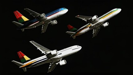 Wall Mural - three airplanes flying high in the dark sky at night