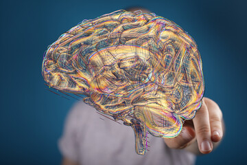 Fototapete - 3D model of human brain showcasing intricate neural pathways. Ideal for neurology, AI, and technology concepts.