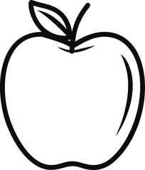 Aufkleber - Black outline drawing of an apple with leaf. Vector illustration