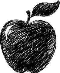Aufkleber - Black ink sketch of an apple with a leaf, artistic illustration concept. Vector illustration
