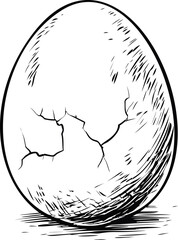 Poster - Cracked egg illustration with detailed black and white line art. Vector illustration