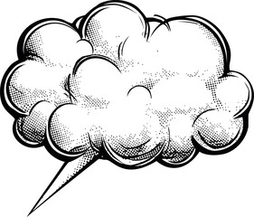 Poster - Retro comic book speech bubble in black and white with halftone texture. Vector illustration
