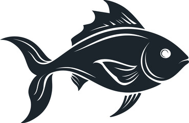 Poster - Silhouette of a fish with detailed fins and tail in monochrome style artwork. Vector illustration