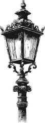 Poster - Vintage black and white illustration of an ornate street lamp post. Vector illustration