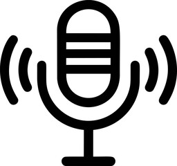 Poster - Black and white microphone icon with sound waves, audio symbol. Vector illustration