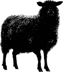 Aufkleber - Silhouette of a black sheep with detailed wool in vector style illustration. Vector illustration