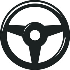 Poster - Black and white illustration of a car steering wheel icon in vector style. Vector illustration