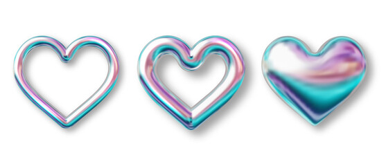 Wall Mural - 3D glossy holographic chrome heart. Shiny metallic shapes in y2k style. Chrome element for futuristic design