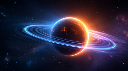 Wall Mural - Futuristic Planet with Glowing Rings in Space