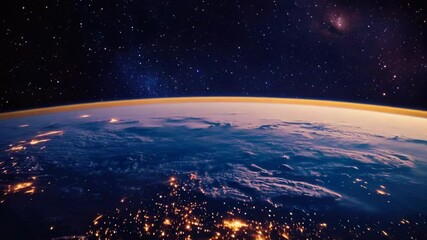 Wall Mural - a view of the earth from the space station, great for illustrating global perspectives and futuristi
