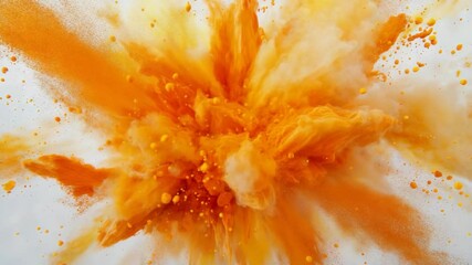 Fototapete - Explosion of vibrant orange powder on a white background, abstract energy burst