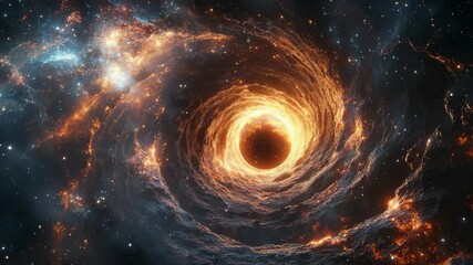 Wall Mural - Spiral galaxy with glowing orange vortex in space, cosmic wonder, deep universe