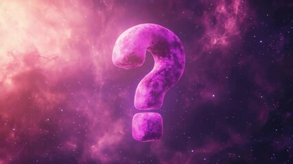 Poster - Glowing pink question mark floating in a vibrant cosmic nebula, digital art
