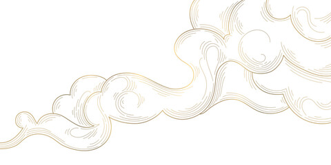 Aufkleber - Vector line smoke, cloud golden illustration. Abstract luxury flow wavy design, premium dynamic curve background