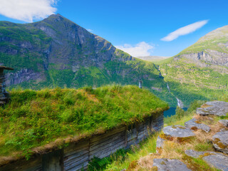 Wall Mural - geiranger fjord, norway. nature in fjords. traveling on a norwegian fjord. scandinavia. traditional 