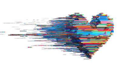 Wall Mural - colorful pixel heart with glitch animation trail effect is isolated on transparent background, ideal