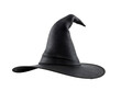 © Sibbi Malik - A spooky yet stylish black witch hat featuring a tall pointed crown, a long tail, and a wide brim with a classic decorative buckle—perfectly isolated on a transparent PNG background for Halloween cost