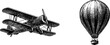 © Artem - Vintage aviation and aerostatics: engraved illustrations of airplane and hot air balloon