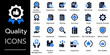 © Natawut - Quality Icon Set.quality assurance symbols, Certification, Verified, inspection, standards, compliance and more. Solid vector icons collection, for manufacturing, industrial, and business