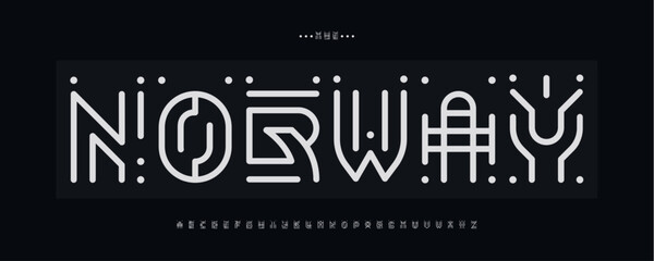 Poster - Runic techno alphabet, modular wireframe font, abstract scandinavian typescript for cyber branding, futuristic headline style, digital sci-fi typography, nordic typographic design. Vector typeset