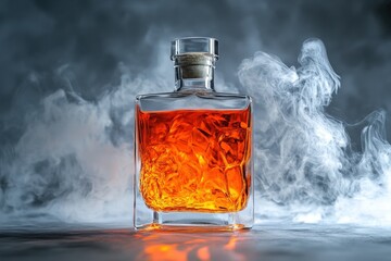 Poster - Amber liquid in a glass decanter with smoke.