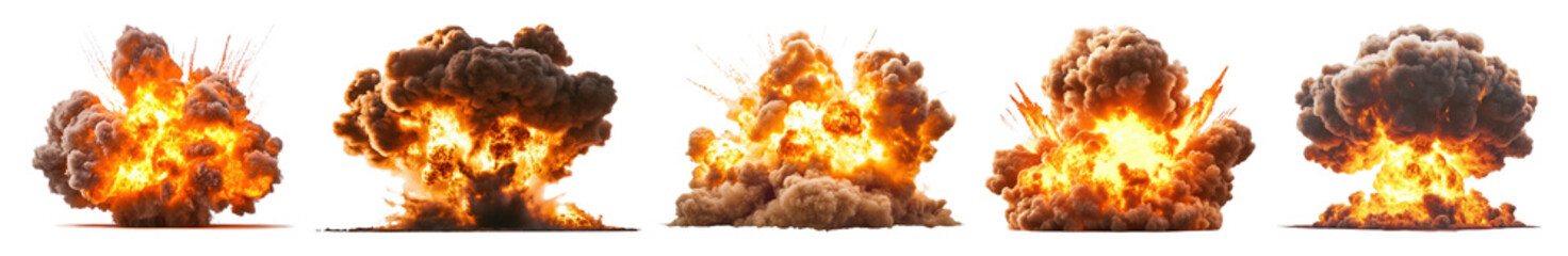 Wall Mural - png explosive fiery clouds sequence, element set on transparent background