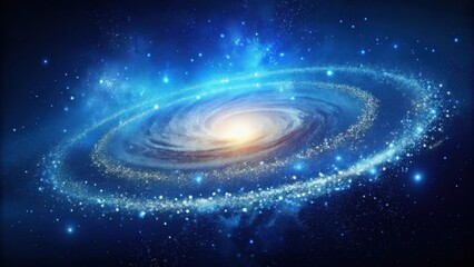 Wall Mural - a celestial spiral galaxy in a deep blue expanse of space, featuring a bright central core and spark