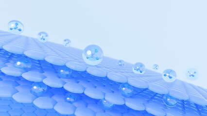 Wall Mural - 3d cosmetic magic blue serum moisturizes and closes up sagging skin cells. modern moisturizers are u