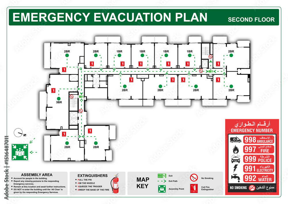 emergency evacuation plan template with sample floor plan. fire ...