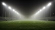 © Hox - Fog-shrouded football field at night, illuminated by powerful stadium lights.  The scene evokes a sense of quiet anticipation